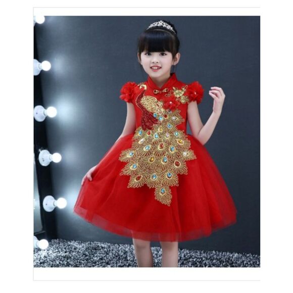 Girls Red Chinese Lunar New Year Phoenix girls dress sz 6X heritage pageant - Picture 1 of 5